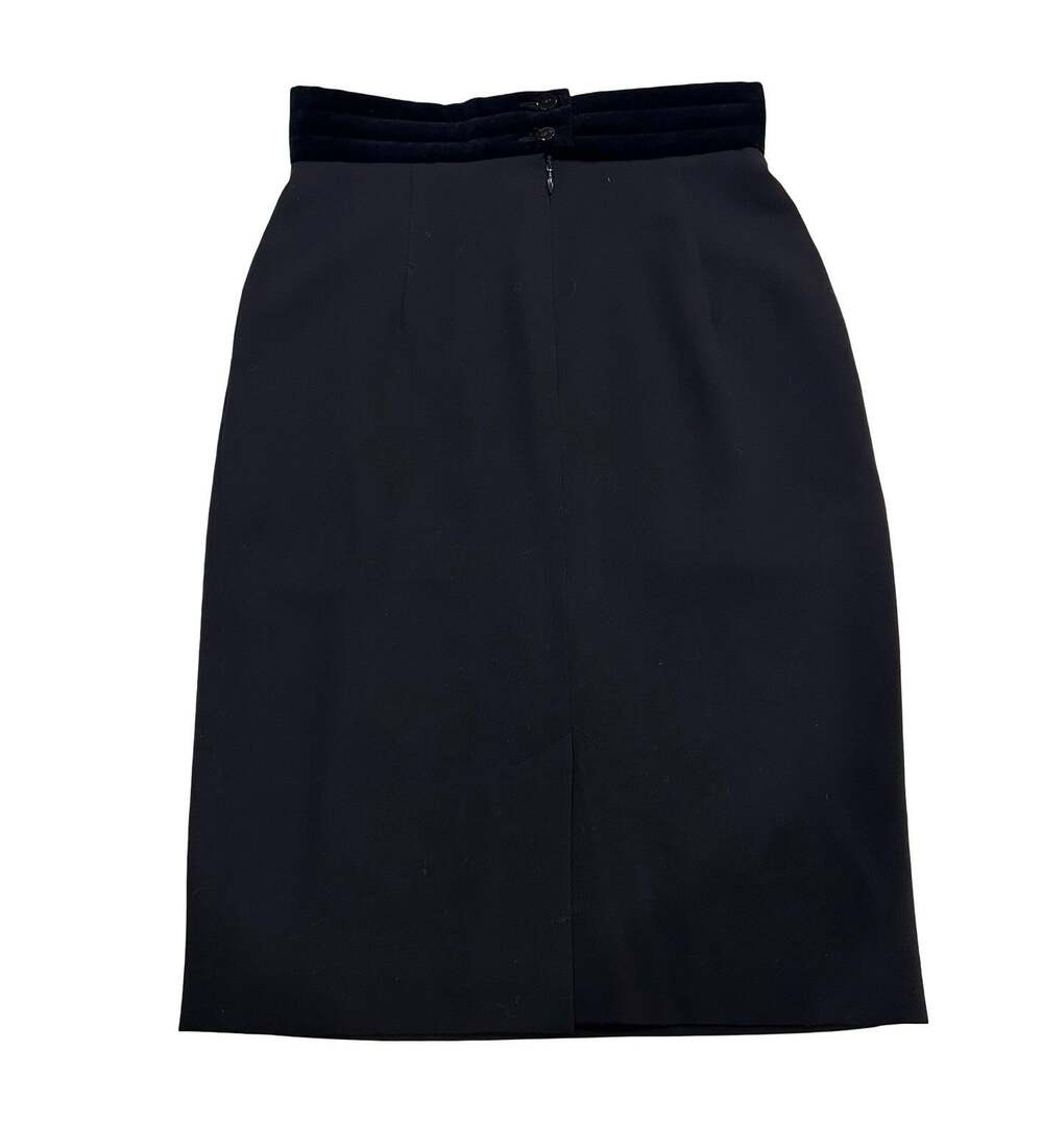 Escada Margaretha Ley Pencil Skirt Pleated Sz 36 Black Wool & Velvet Waist Band